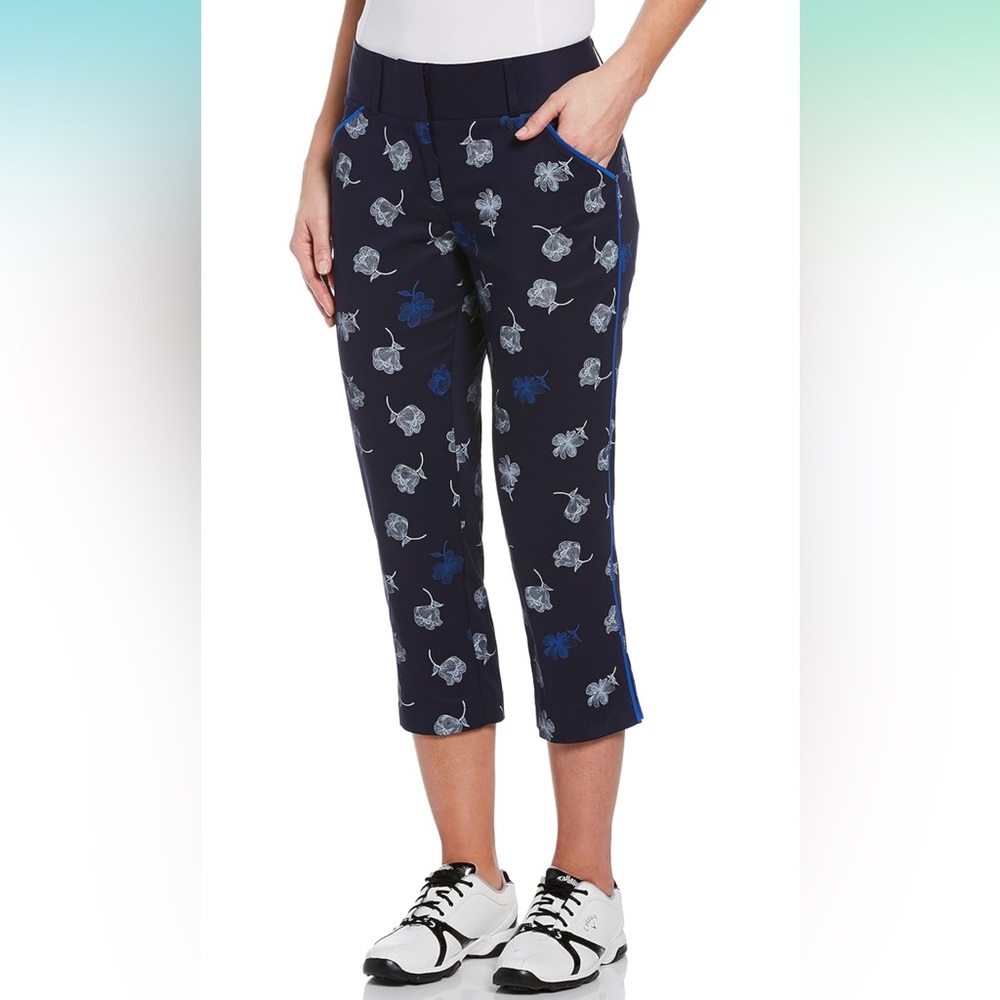 CALLAWAY Women's Standard Linear Floral Contrast Binding Detail Capri Pant 4